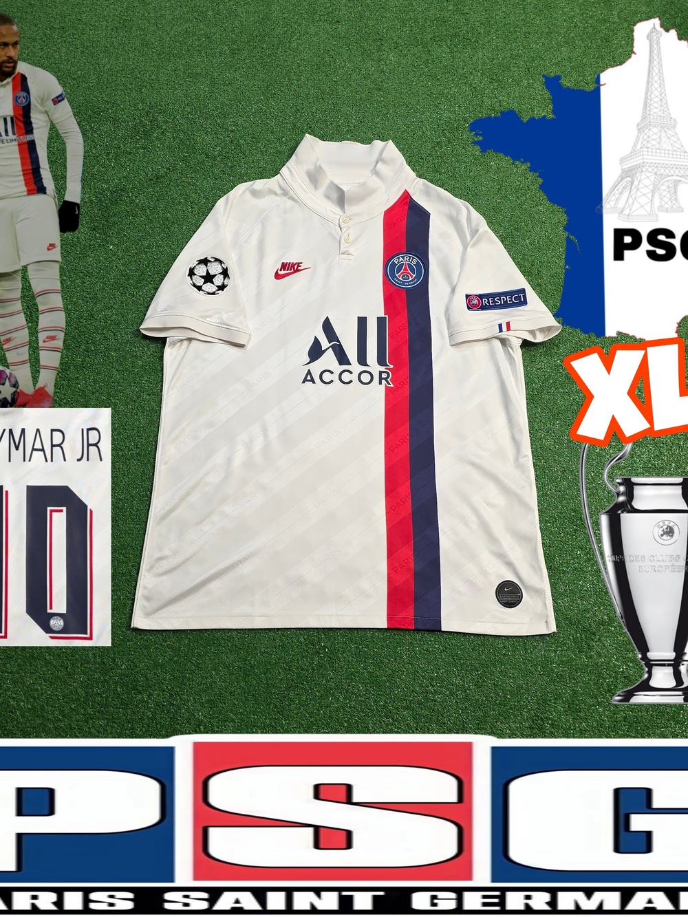Nike PSG Neymar Jr #10 2019/2020 Third 3rd Polo Jersey UCL Patches XL